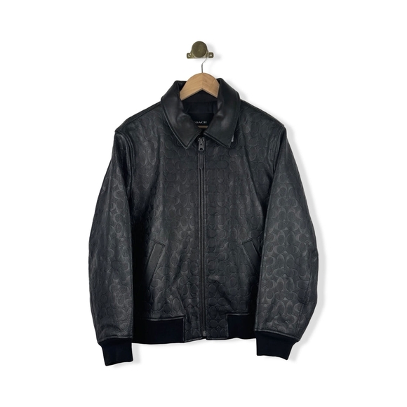 Nwt LIMITED EDITION Coach Black Embossed Leather Bomber Jacket With Signature Cs